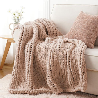 Battilo Chunky Knit Throw Blanket, Soft and Thick Chenille Throw Blanket by Battilo