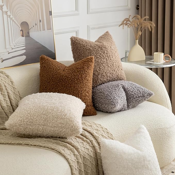 Pack of 2 Curly Teddy Wool Faux Fur Throw Pillow Covers Fuzzy Accent Soft - Image 4
