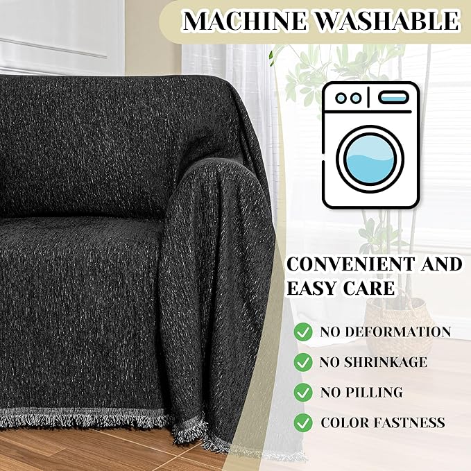 MEETSKY Black Oversized Chair Cover, Chenille Armchair Couch Cover - Image 3