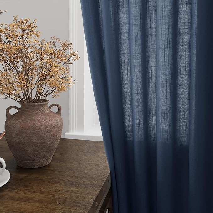 Denim Blue Linen Curtains 84 Inch Length 2 Panels Set - Image 4