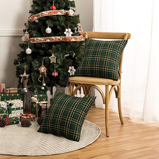 AQOTHES Pack of 2 Christmas Plaid Decorative Throw Pillow Covers Scottish - Image 5