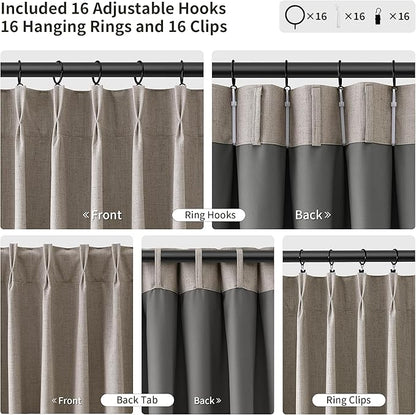 Pinch Pleated Linen 100% Blackout Curtains 102 Inches Long 2 Panels - Image 3