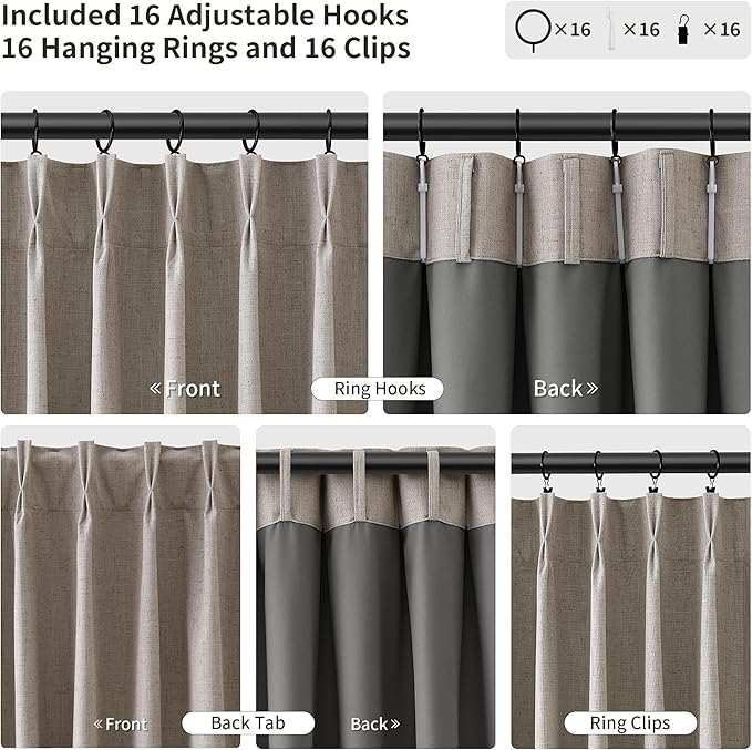Pinch Pleated 100% Blackout Curtains 84 Inches Long Thermal Insulated Linen - Image 3