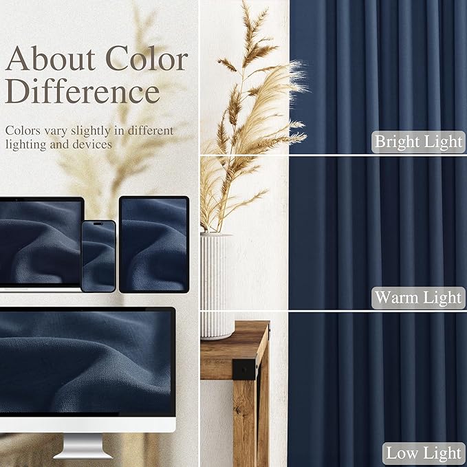 Denim Blue Linen Curtains 84 Inch Length 2 Panels Set - Image 3