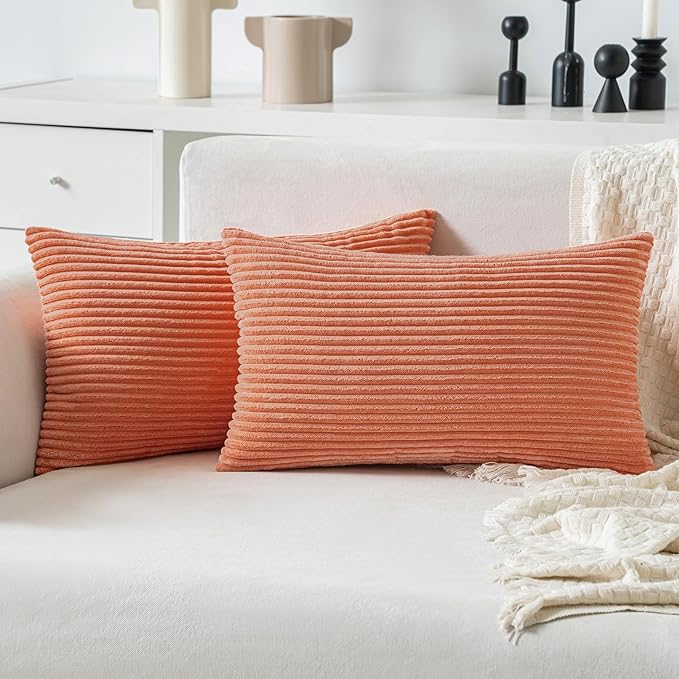 MIULEE Coral Red Corduroy Pillow Covers 12x20 Inch Set of 2 Super Soft Boho by MIULEE