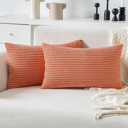 MIULEE Coral Red Corduroy Pillow Covers 12x20 Inch Set of 2 Super Soft Boho by MIULEE