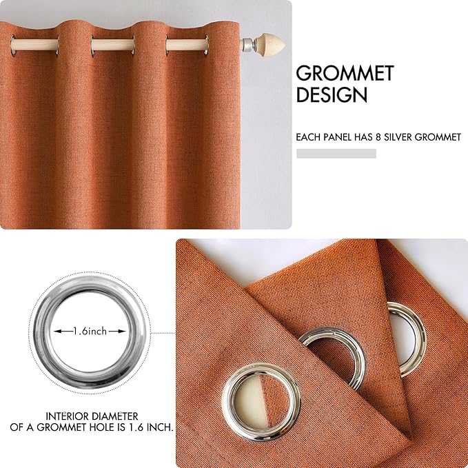 MIULEE Linen Curtains for Bedroom 100% Blackout Thermal Insulated Orange - Image 4