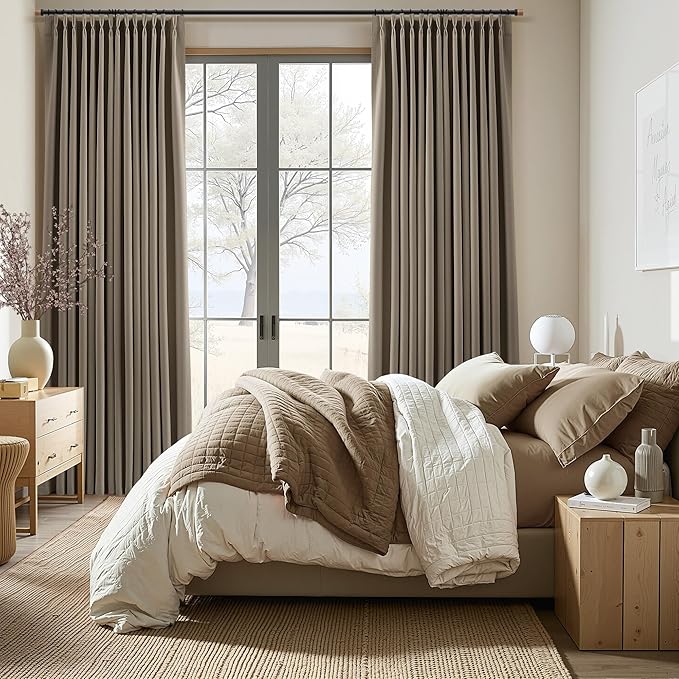 Pinch Pleated 100% Blackout Linen Curtains 2 Panels Linen Blend Room Darkening - Image 8