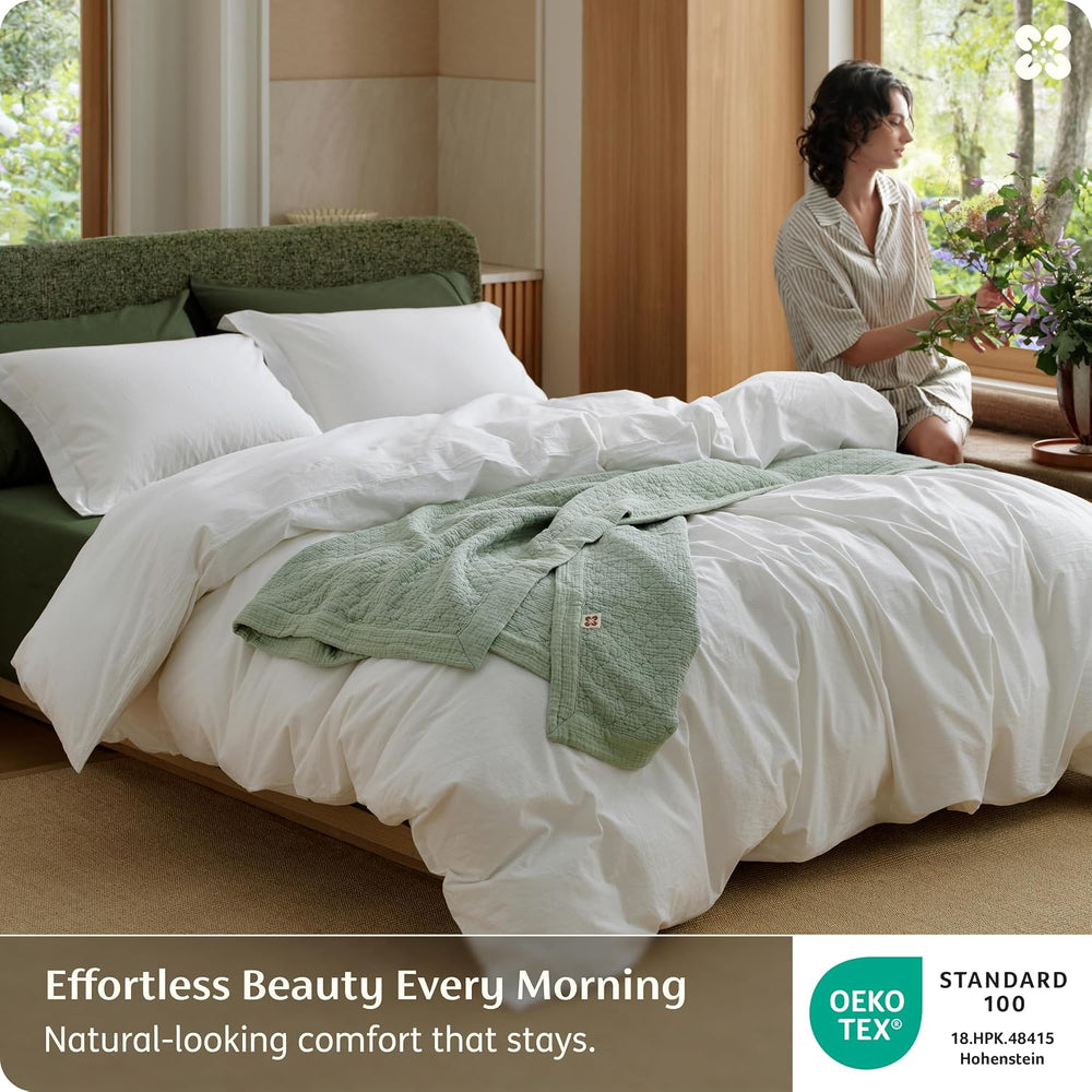 Bedsure PureWoven 100% Washed Cotton Duvet Cover Set, King Size, 3-PC