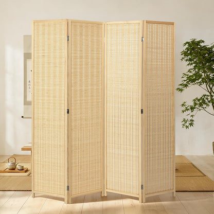4 panel bamboo room divider, folding privacy screen, main product view