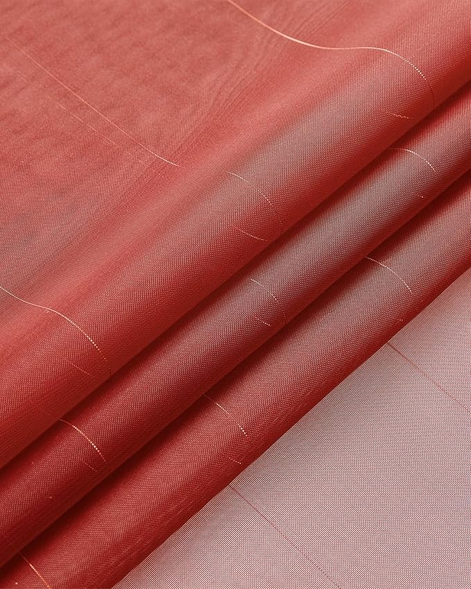 Foil Stripe Red Sheer Curtains 84 inches Length 2 Panels - Image 5