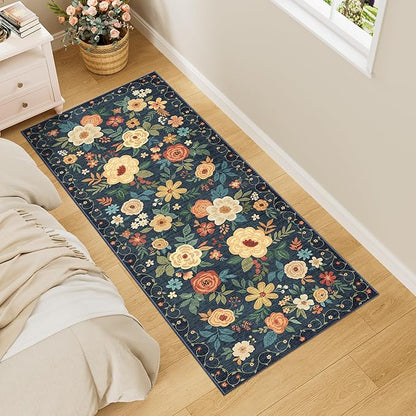 DUKINO 2x5 Runner Rug for Hallway, Washable Kitchen Floral Runner Rug by DUKINO