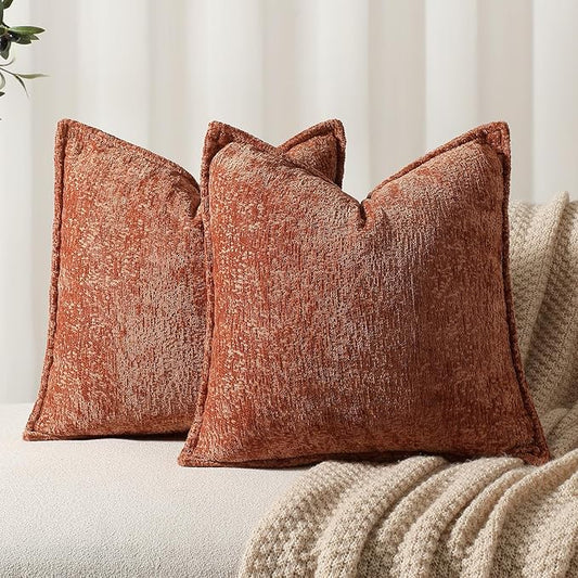 Pack of 2 Burnt Orange Fall Decorative Throw Pillow Covers 20x20 Cozy Soft by DEZENE