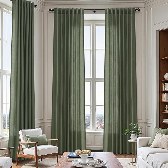Nanspring Olive Green Linen Curtains - Image 6