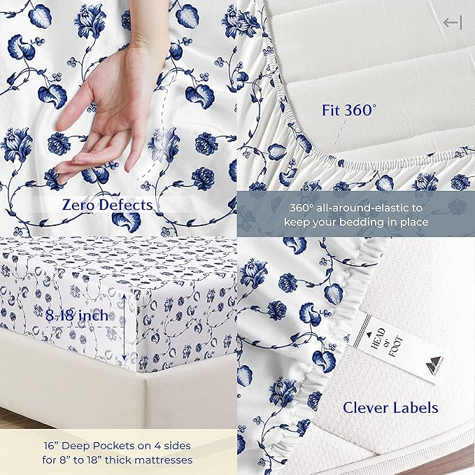 Mayfair Linen 100% Cotton Printed Bed Sheets Twin Size Set - Image 6