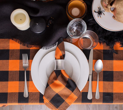 DII Halloween Tablecloth, 70 Inch Round, Orange & Black Buffalo Check Plaid