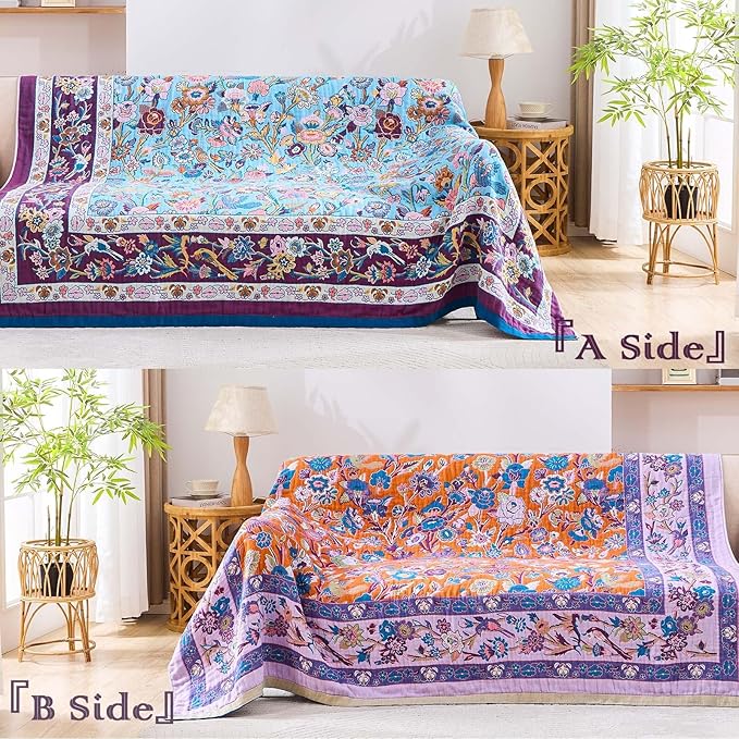 Fall Blanket for Bed, 100% Cotton Soft Rustic Boho Throw Blanket Quilt - Image 4