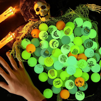 JOYIN 100 PCS Halloween Glow in The Dark Bouncing Balls, 20 Designs Halloween Theme Glowing Bouncy Balls for Halloween Party Supplies, Party Favors, Trick or Treating Goodies
