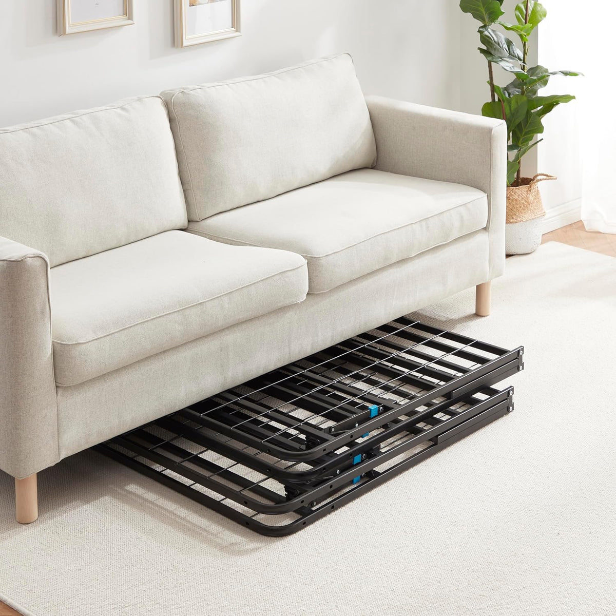nestl foldable full size platform bed frame, metal, front angle view