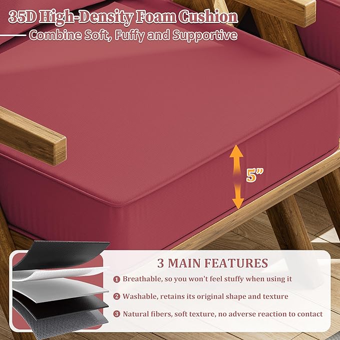 Outdoor Seat Cushion Set 24 L × 24 W × 5 H Inch Waterproof & Fade Resistant - Image 3