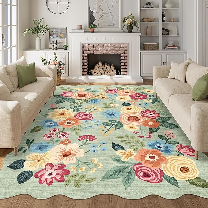 DUKINO 8x10 Area Rug, Floral Washable Rugs - Image 8