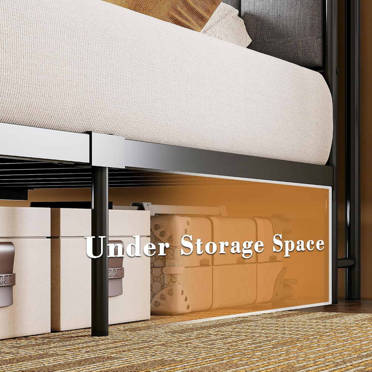 likimio full canopy bed frame, storage headboard with, package contents