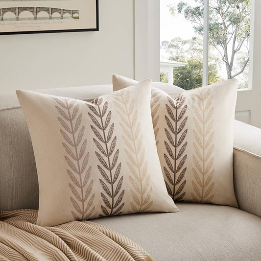 100% Cotton Farmhouse Leaves Throw Pillow Covers Set of 2, 16x16 Inch Mixed by Unknown
