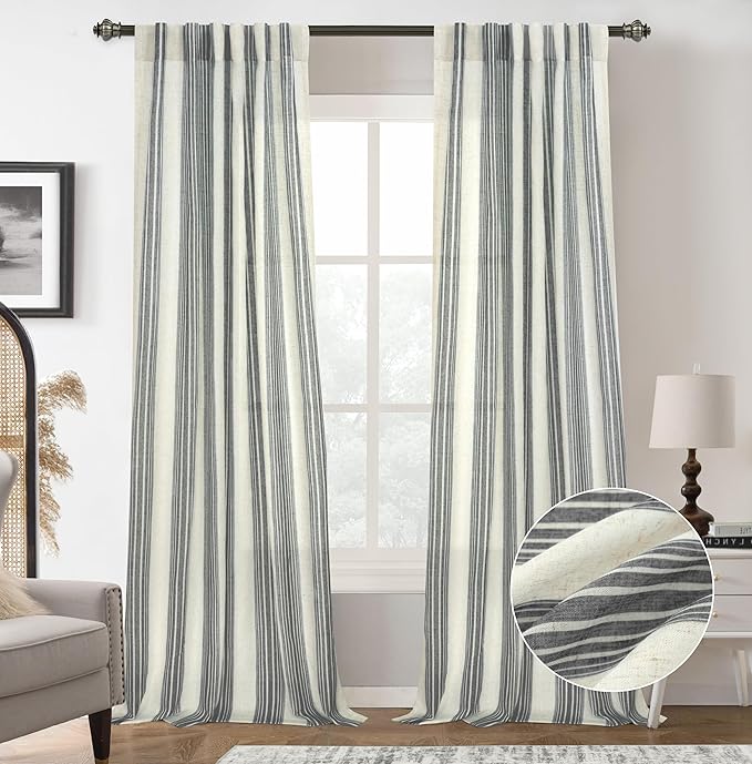 DriftAway Farmhouse Vertical Striped Linen Blend Textured Light Filtering Semi by DriftAway