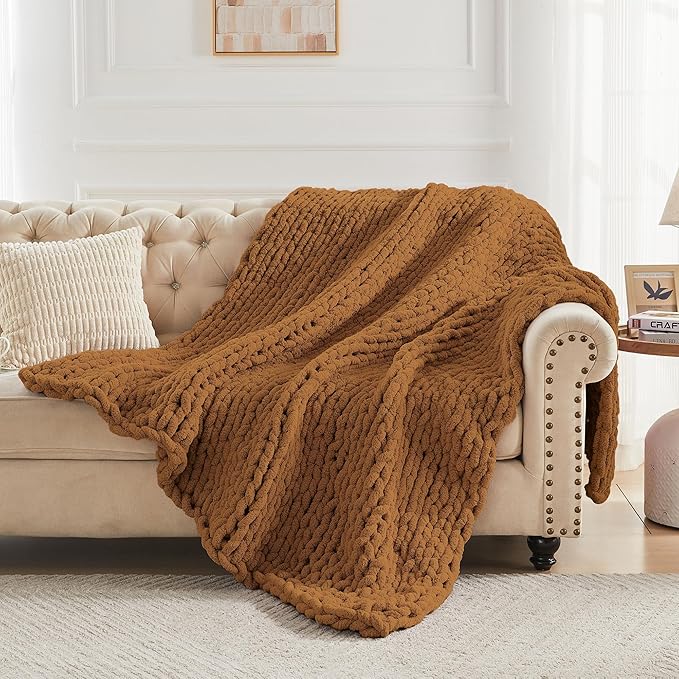 Carriediosa Chunky Knit Throw Blanket 50" X 60", 100% Hand Made Large Chenille - Image 6