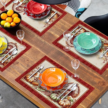 Giwawa 4PCs Thanksgiving Placemats 12x18 Inch Fall Harvest Turkey Autumn - Image 8