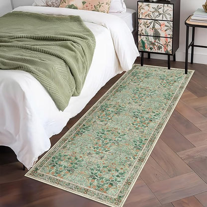 MUJOO Washable Runner Rug Green, Floral 2x6 Runners - Image 6
