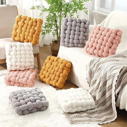 Wenqik 2 Pcs Knot Pillows Square Knotted Plush Throws Soft Accent Pillows - Image 5