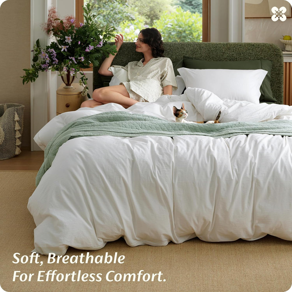 Bedsure PureWoven 100% Washed Cotton Duvet Cover Set, King Size, 3-PC