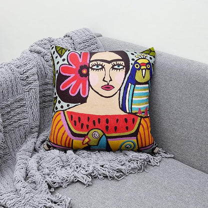Frida Inspired Throw Pillow Cover Mexican Art Pillowcase Bella Senorita Hand - Image 2