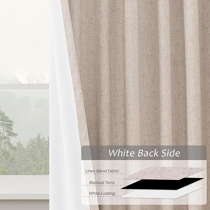 Oatmeal 100% Blackout Pinch Pleated Linen Curtains 84 Inches Long - Image 5