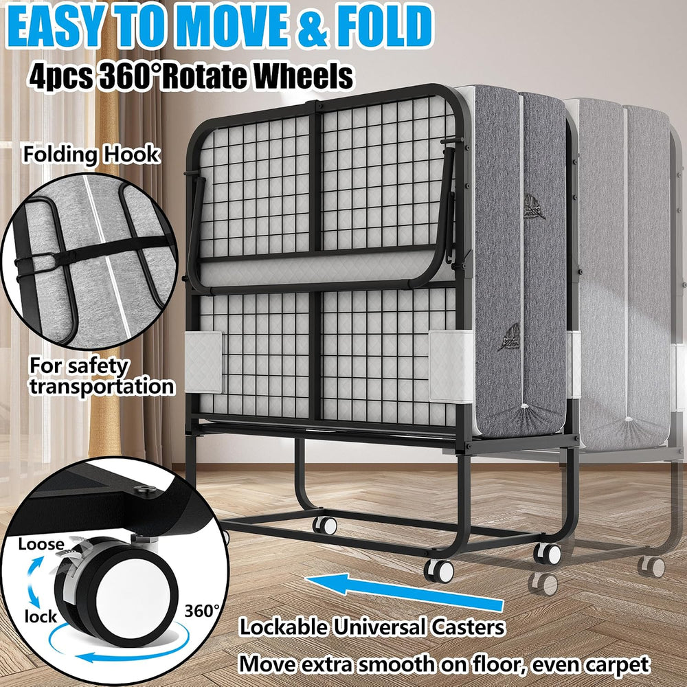 Folding Bed with Mattress 75" x 31" for Adults Single Cot Size Roll...