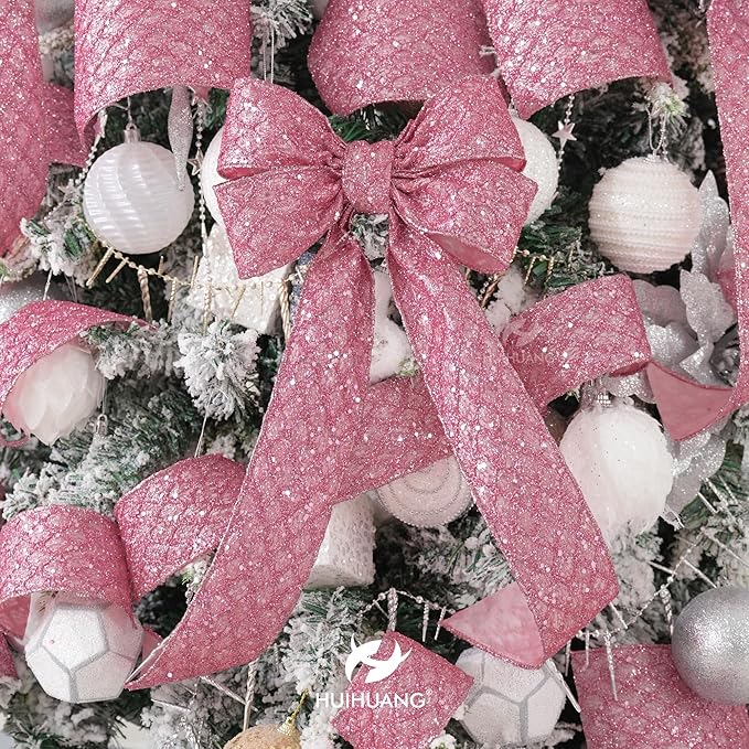 HUIHUANG Pink Glitter Wired Ribbon - Image 5