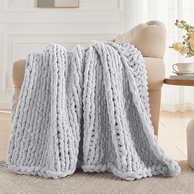 Carriediosa Chunky Knit Throw Blanket 50" X 60", 100% Hand Made Large Chenille - Image 5