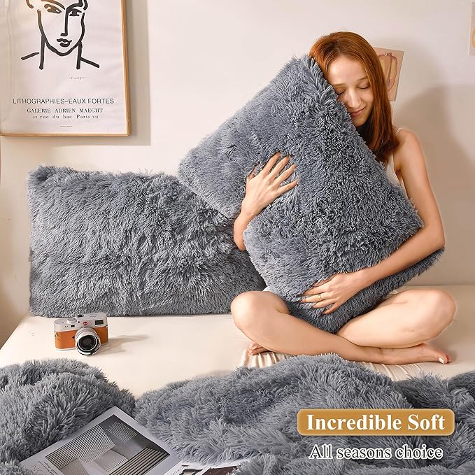 XeGe Cozy Faux Fur Throw Pillow Covers, Zippered Fluffy Cushion Covers - Image 5