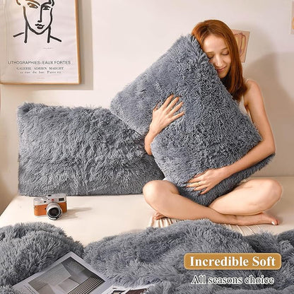 XeGe Cozy Faux Fur Throw Pillow Covers, Zippered Fluffy Cushion Covers - Image 5