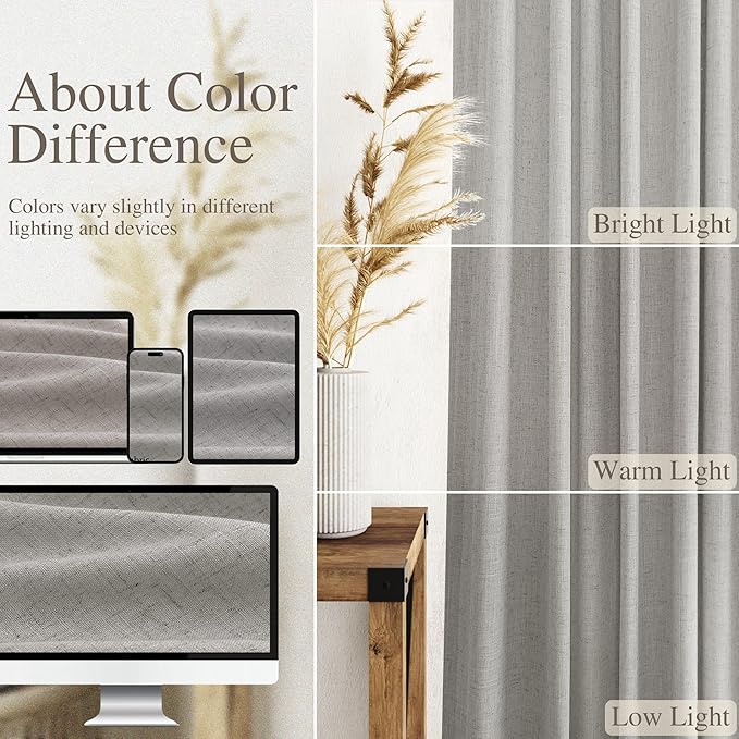 Nanspring Extra Long Light Gray Curtains 108 Inch Length 2 Panels Set - Image 3