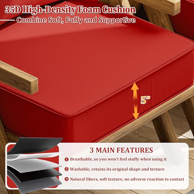 Outdoor Seat Cushion Set 24 L × 24 W × 5 H Inch Waterproof & Fade Resistant - Image 3