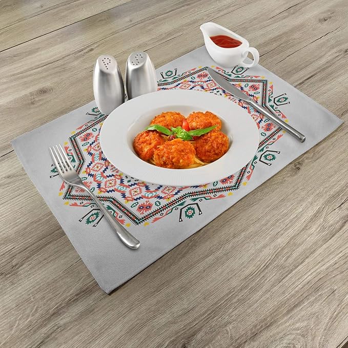 Ambesonne Tribal Place Mats Set of 4, Abstract Style Themed Boho Sun Pattern - Image 2