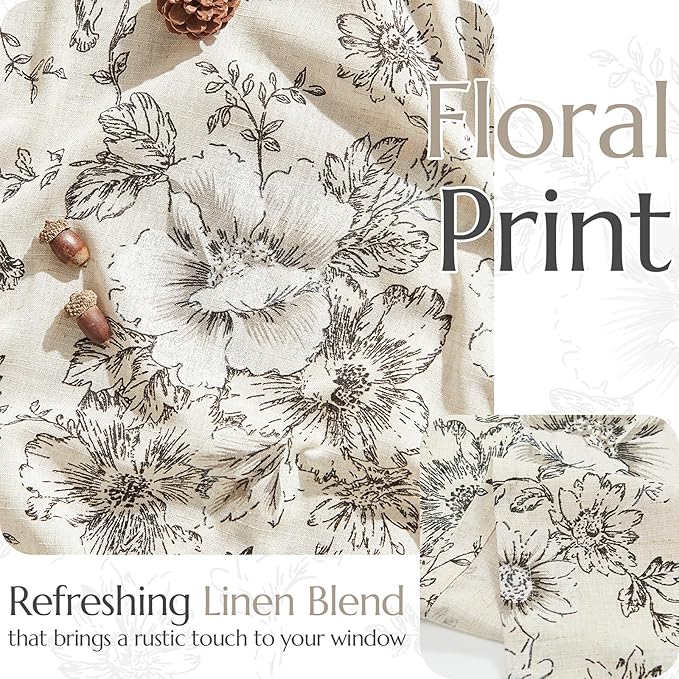 jinchan Floral Linen Tier Curtains 36 Inch Farmhouse Botanic Cafe Drapes - Image 6