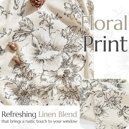 jinchan Floral Linen Tier Curtains 36 Inch Farmhouse Botanic Cafe Drapes - Image 6