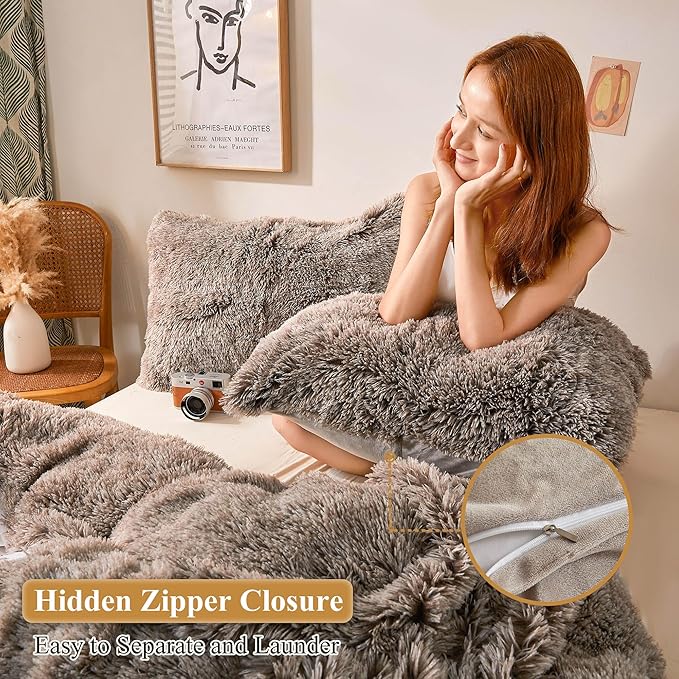 XeGe Fluffy Faux Fur Pillow Cases, Ultra Soft Plush Shaggy Fuzzy Pillowcases - Image 3
