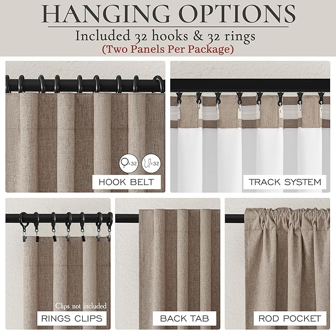 Dark Flax Black Out 108 Inch Long Boho Curtains 2 Panel Set, Farmhouse Curtain - Image 4