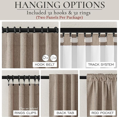 Dark Flax 100% Blackout Curtains 86 Inch Length 2 Panels Set Farmhouse Style - Image 3