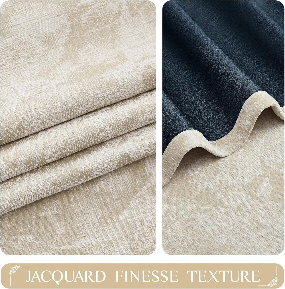 Beauoop Beige Floral Jacquard Blackout Curtains for Bedroom 52x84 2 Panels