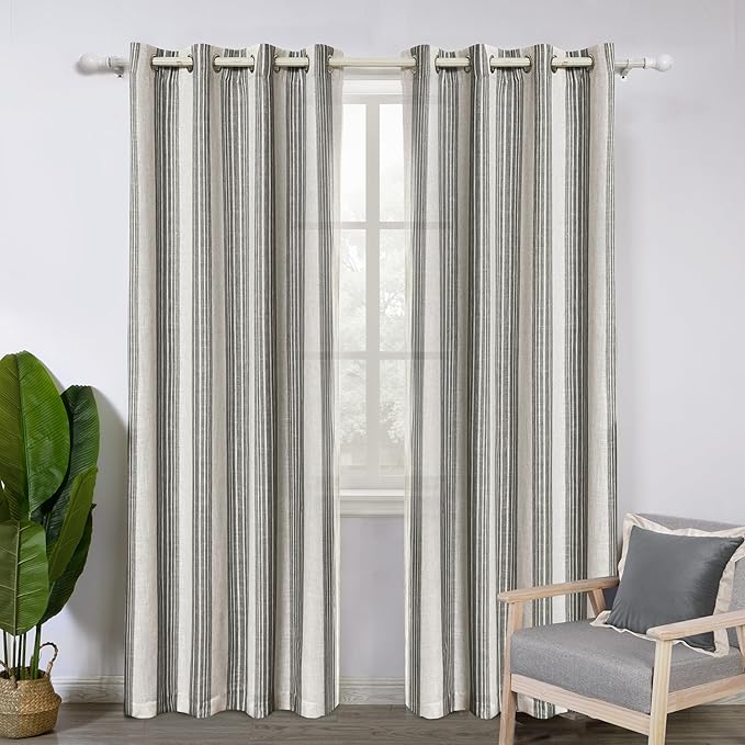 DriftAway Farmhouse Vertical Striped Linen Blend Textured Light Filtering Semi by DriftAway
